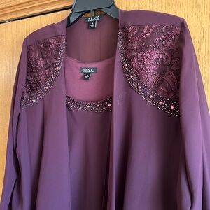 2 Piece Maroon Lace & Beaded Tiered Cocktail Dress with Jacket